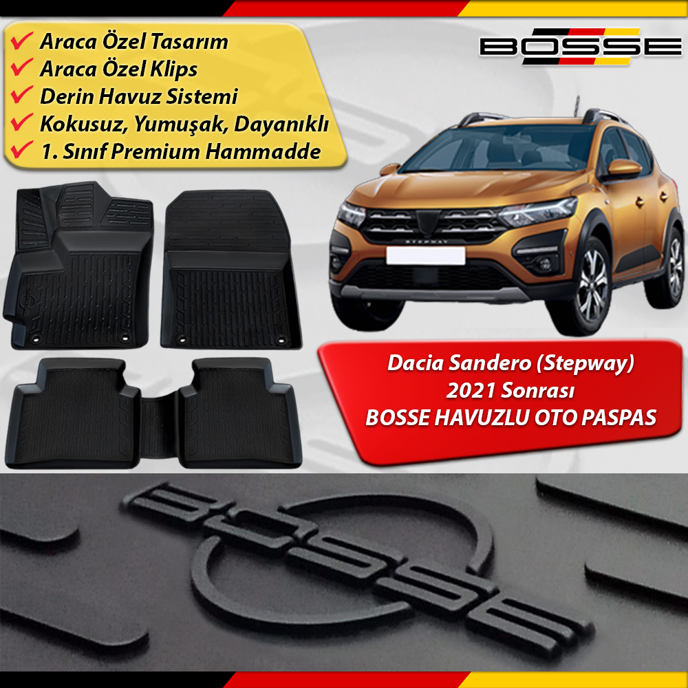 Dacia%20Sandero%20Paspas%20Araca%20Özel%202021%202024%20Arası%20BOSSE%20Paspas%203D%20Havuzlu