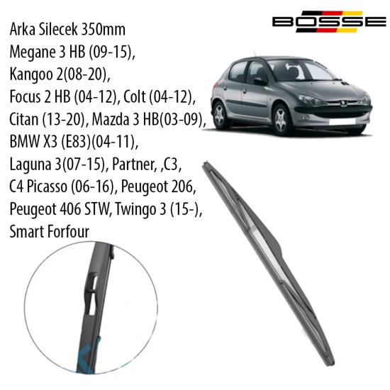 Arka Silecek 35cm Megane 3 HB (09-15), Kangoo 2(08-20) Focus 2 HB (04-12), Colt (04-12), Citan (13-20), Mazda 3 HB(03-09), BMW X3 (E83)(04-11), Laguna 3(07-15), Partner, C3, C4 Picasso (06-16), Peug