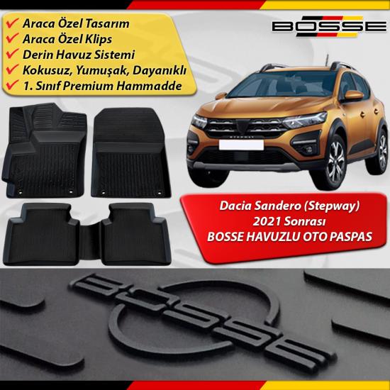 Dacia Sandero Paspas Araca Özel 2021 2024 Arası BOSSE Paspas 3D Havuzlu