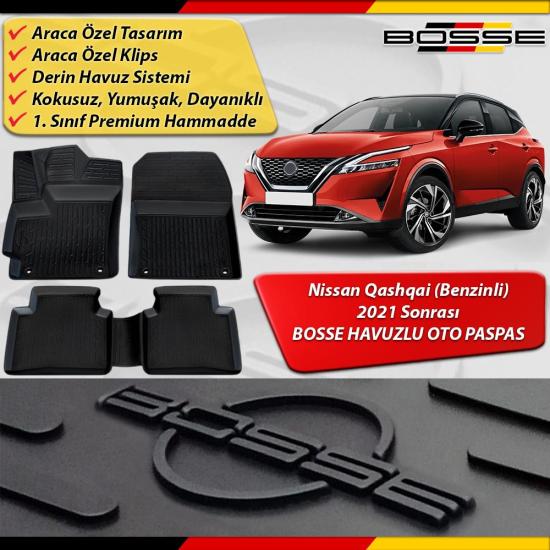 Nissan Qashqai Paspas Araca Özel (Benzinli) 2021 Sonrası BOSSE Paspas 3D Havuzlu