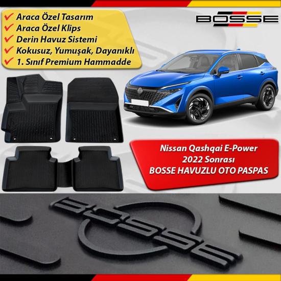 Nissan Qashqai Paspas Araca Özel Elektrikli (E-Power) 2022 Sonrası BOSSE Paspas 3D Havuzlu