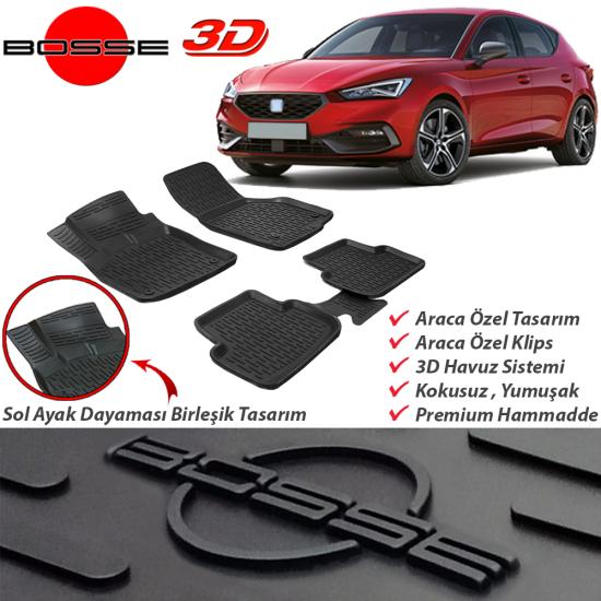 Seat Leon Paspas Araca Özel Otomatik / Manuel Vites 2021 2024 BOSSE Paspas 3D Havuzlu